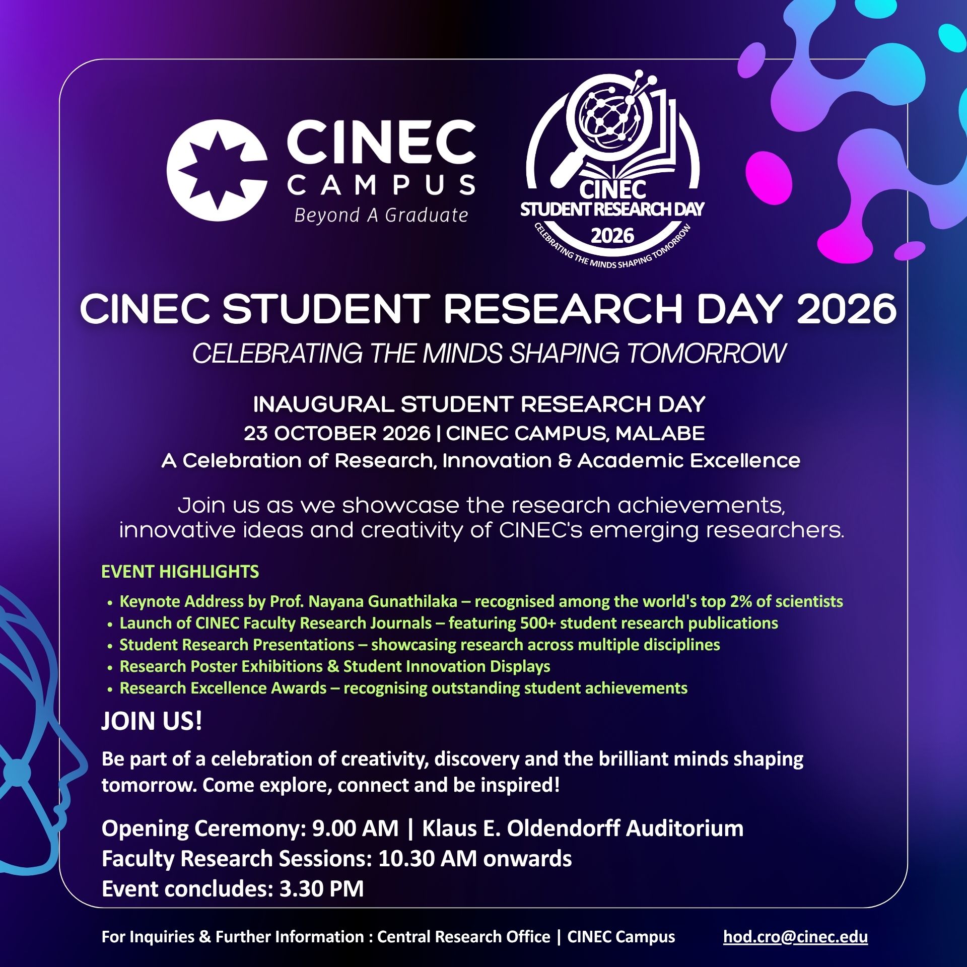 CINEC Student Research Day 2026 — Celebrating the Minds Shaping Tomorrow